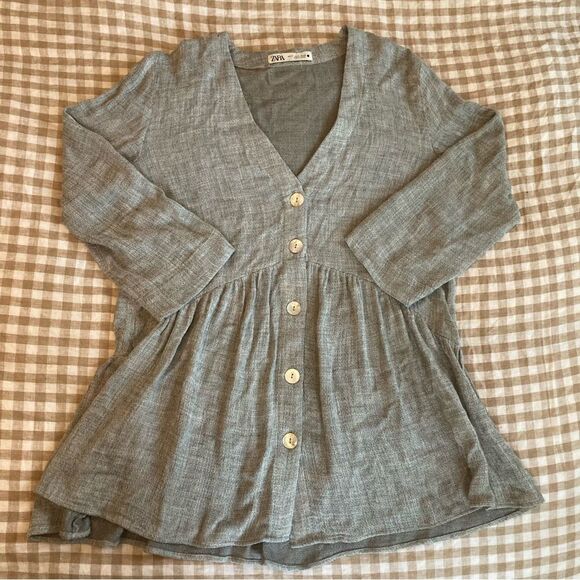 Zara Gray 3/4 Sleeve Drapey Oversized Tunic Top - Picture 3 of 4